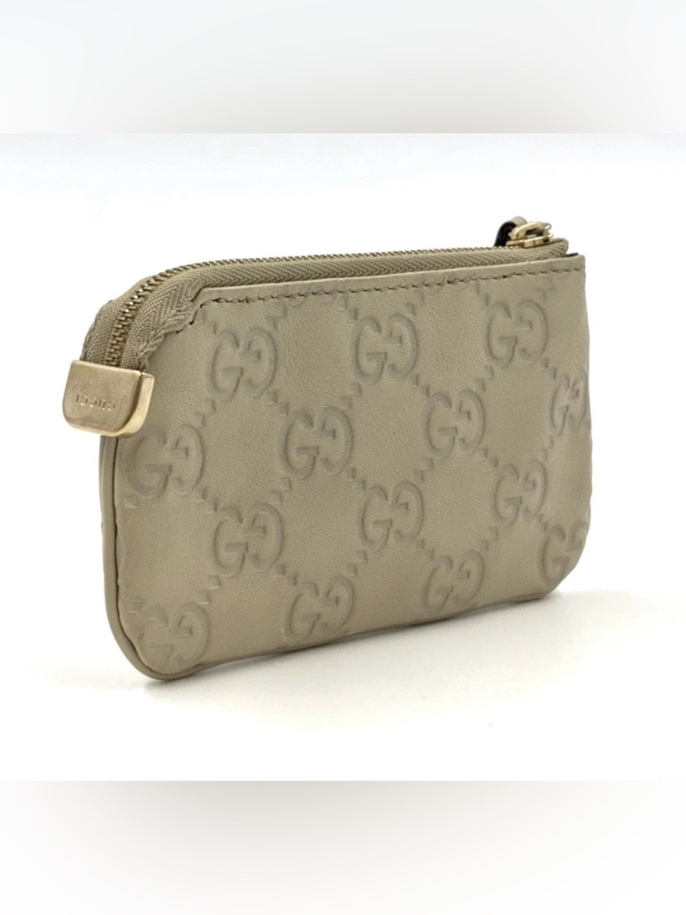 PRE LOVED Light Gray Gucci Guccissima Coin Purse with key ring hook - Picture 2 of 14
